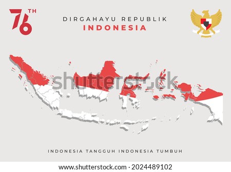 Indonesian republic independence day banner with indonesian map, logo, and 76 logo. good for banner, walpapper, greeting card, ETC