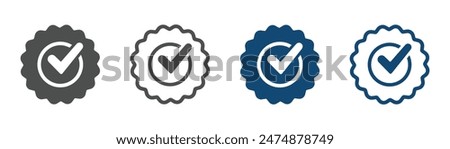 Approved or certified medal icon in a flat style. Rosette icons