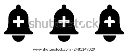 Bell with plus vector icons, medicine vector icons set