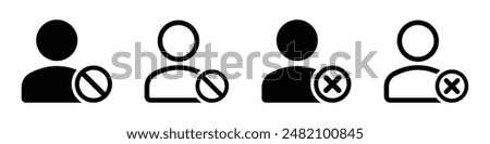 Blocked user flat icon sign. Block profile vector icons set