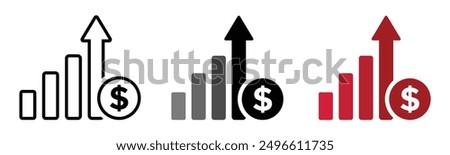 Cost increase vector flat icons. Money increase vector designs