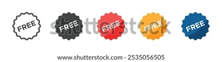  Free label illustrations set. Free flat vector stickers set. Vector free sign