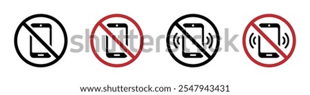 No phone allowed vector icon design set. No phone call allowed icon