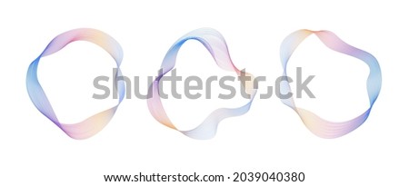 Abstract flowing wavy lines circle ring with rainbow gradient color. Digital round frequency track and voice equalizer. Vector blend design element
