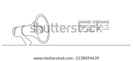 Public horn speaker in One continuous line drawing. Loudspeaker icon of marketing promotion in simple linear style. Business concept for attention and job offer. Doodle vector illustration