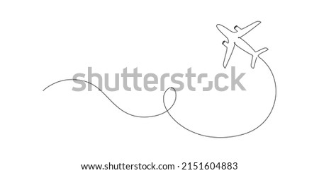 Airplane path in One Continuous line drawing. Business Concept of world travel and international flight airline with trace in simple linear style. Editable stroke. Doodle Vector illustration
