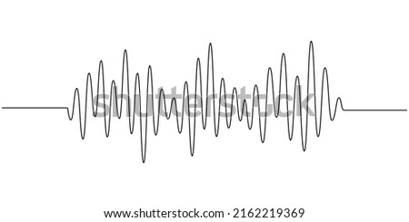 Continuous one line drawing of sound wave with different amplitude. Soundwave in simple linear style for banner music, webinar, online training. Editable stroke. Doodle vector illustration