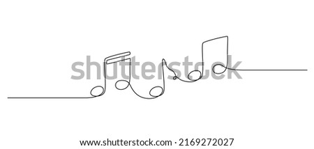 One continuous line drawing of musical notes. Minimalist logo and banner of music school in simple linear style. Editable stroke. Doodle vector illustration 