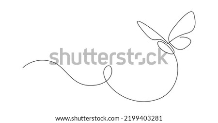 Butterfly in One continuous line drawing. Beautiful flying moth for wellbeing beauty or spa salon logo and divider concept in simple linear style. Editable stroke. Doodle vector illustration ストックフォト © 