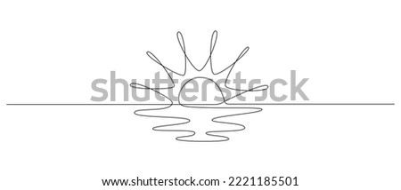 One continuous line drawing of sunny ocean view. Hot temperature and summer sea travel symbol in simple linear style. Solar green energy concept in editable stroke. Doodle vector illustration