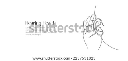 One continuous line drawing of human ear with hand. Icon Symbol of bad hearing health and sensory aid in simple linear style. Concept for world deaf day editable stroke. Doodle vector illustration
