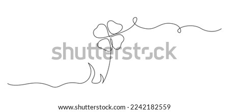 One continuous line drawing of four-leaved clover. Good luck floral symbol in simple linear style. Concept for web banner Saint Patrick's Day in editable stroke. Doodle vector illustration