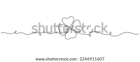 One continuous line drawing of four-leaved clover. Good luck floral symbol in simple linear style. Concept for web banner Saint Patrick Day in editable stroke. Contour vector illustration