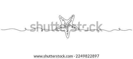Continuous one line drawing of sea starfish. Star fish symbol and banner of beauty spa and wellness salon in simple linear style. Editable stroke. Doodle Vector illustration