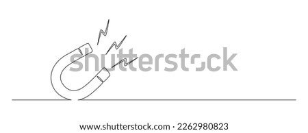 One continuous line drawing of magnet. Client and talent attraction concept in simple linear style. Symbol of hr hiring and recruiting in Editable stroke. Doodle vector illustration