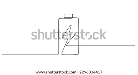 One continuous line drawing of battery charging. Lightning bolt symbol and electricity energy type sign in simple linear style. Editable stroke. Doodle vector illustration