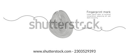 Fingerprint in one continuous line drawing. Abstract password and security finger print id concept in simple linear style. Human unique pattern in editable stroke. Doodle outline vector illustration