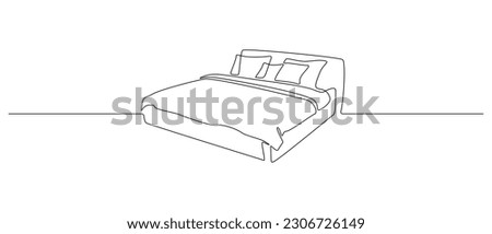 Double bed in continuous one line drawing. Scandinavian stylish furniture for cozy loft bedroom in simple linear style. Editable stroke. Doodle vector illustration