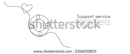 One continuous line drawing of Lifebuoy. Rescue belt and rubber ring with rope in simple linear style. Concept of support and help service. Editable stroke. Doodle icon vector illustration