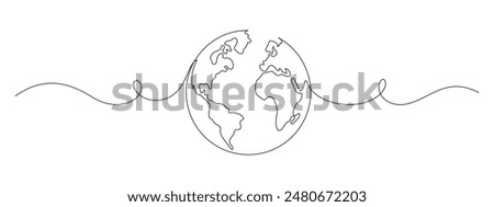 One continuous line drawing of Earth globe. World map and planet symbol in simple linear style. Travel and flight concept in editable stroke. Doodle contour vector illustration