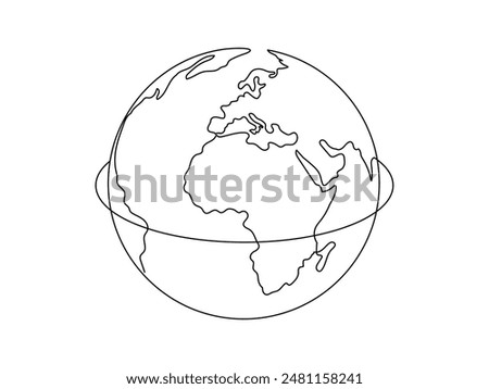 One continuous line drawing of Earth globe. World map and planet symbol in simple linear style. Travel and flight concept in editable stroke. Doodle outline vector illustration