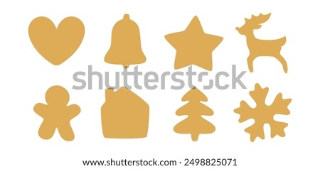 Christmas gingerbread cookie silhouette. Holiday templates for cutter craft machine. Cut shape for stencil isolated on white background. Flat vector illustration