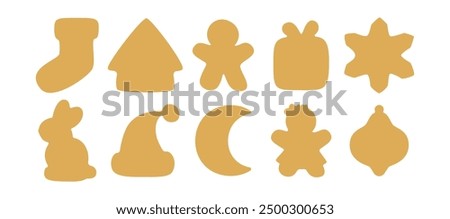 Christmas gingerbread cookie silhouette. Holiday templates for cutter craft machine. Cut shape for stencil isolated on white background. Flat outline vector illustration