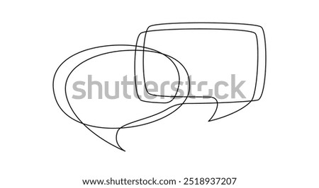 Speech bubbles in One continuous line drawing. Chat cloud and thought dialogue icon in simple linear style. Comic text comment concept in editable stroke. Contour vector illustration