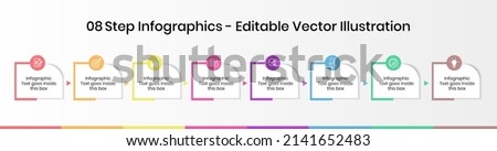 8 Steps Infographics Design Template - Graph, Pie chart, workflow layout, squire diagram, brochure, report, presentation, web design. Editable Vector illustration