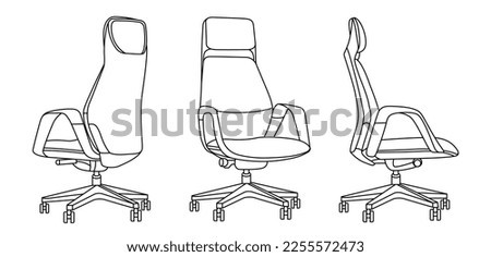 Office chair editable vector illustration on white background. chair Line art, clip art. swivel chair, Hand-drawn design elements.