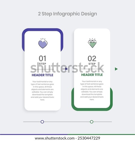 2 step Infographics Design Template, Chart diagram, Graph, Pie chart, workflow layout, vertical rectangle diagram, report, Editable presentation design elements, Process diagram in white background