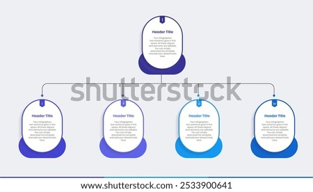 Business management level distribution structure Infographics Design Template, Workflow diagram, flowchart, Concept tree chart for business hierarchy, Second level Organizational chart divide to four