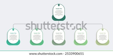 Business management level distribution structure Infographics Design Template, Workflow diagram, flowchart, Concept tree chart for business hierarchy, Second level Organizational chart divide to five