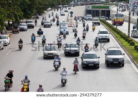 Hanoi, Vietnam June 4, 2015: Scene of city traffic in rush hour in Hanoi Vietnam