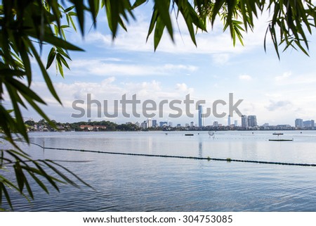 Hanoi, Vietnam August 4 2015 : Hanoi cityscape at West Lake in Hanoi, Vietnam