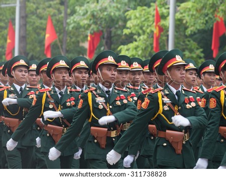 Hanoi , vietnam , August 29 2015 , Rehearsal parade of the Armed Forces Vietnam, print Preparation for the celebration of 70 years of Independence Day