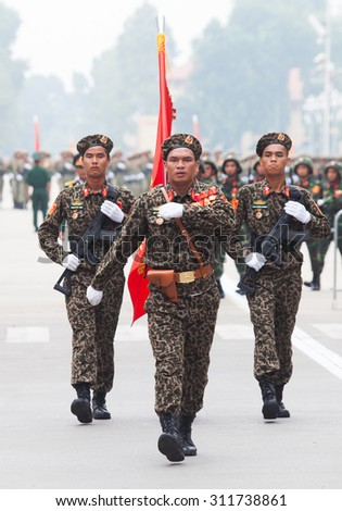 Hanoi , vietnam , August 29 2015 , Rehearsal parade of the Armed Forces Vietnam, print Preparation for the celebration of 70 years of Independence Day