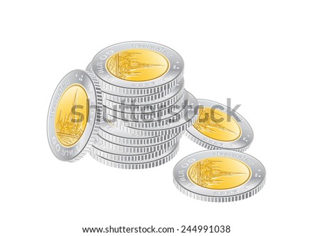 Thai money 10 baht coin stack vector