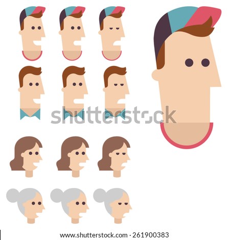 People face emotions icons. Characters. Colorful flat style vector illustration