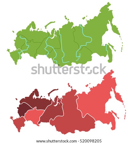 Russia map outline and allocation of federal districts separated layers