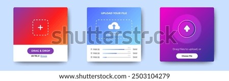 Drag and drop upload box banner pop up design template. vector