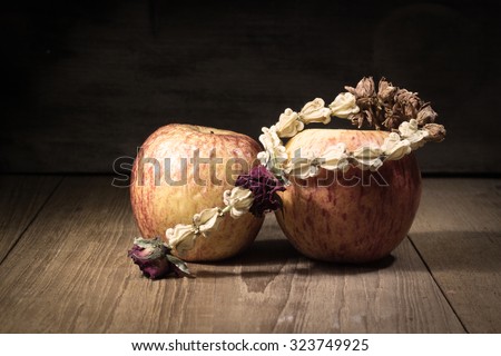 fruit still life on wooden board light painting