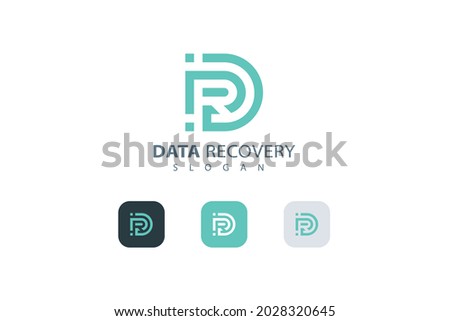 Letter DR green color creative combination data recovery technological simple and line art logo