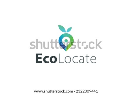 Location pin ecological place modern green leafy unique logo
