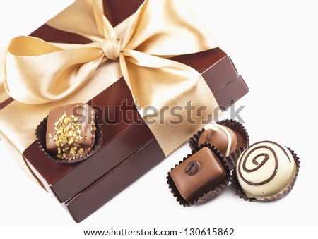 candies chocolate white dark dairy and box gift packing