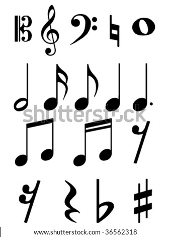 Collection of music symbols isolated on a white background. Vector
