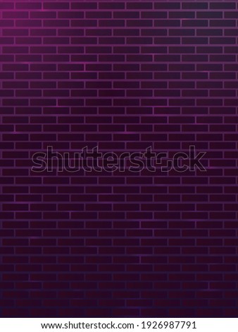 Background with a brick wall. Background in dark purple tones. Suitable for neon signs or lettering. Cyrillic night background.