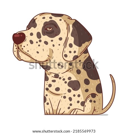 A Dalmatian, isolated vector illustration. Cute cartoon picture for children of a kind calm dog. Drawn dog sticker. Simple drawing of serene genial Dalmatian on white background. A pet. A puppy