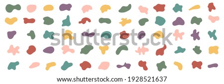 Liquid shape vector elements, fluid dynamic shapes. Multicolored random abstract shapes of spots, drops. Stain, blot, stone and drops.