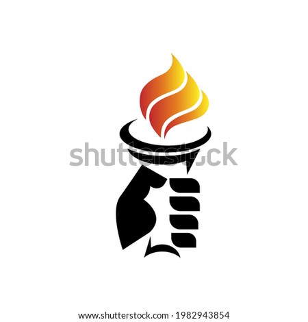 Fire flame logo design vector in hand. Prometheus Badge, Energy Burning Inferno Energy